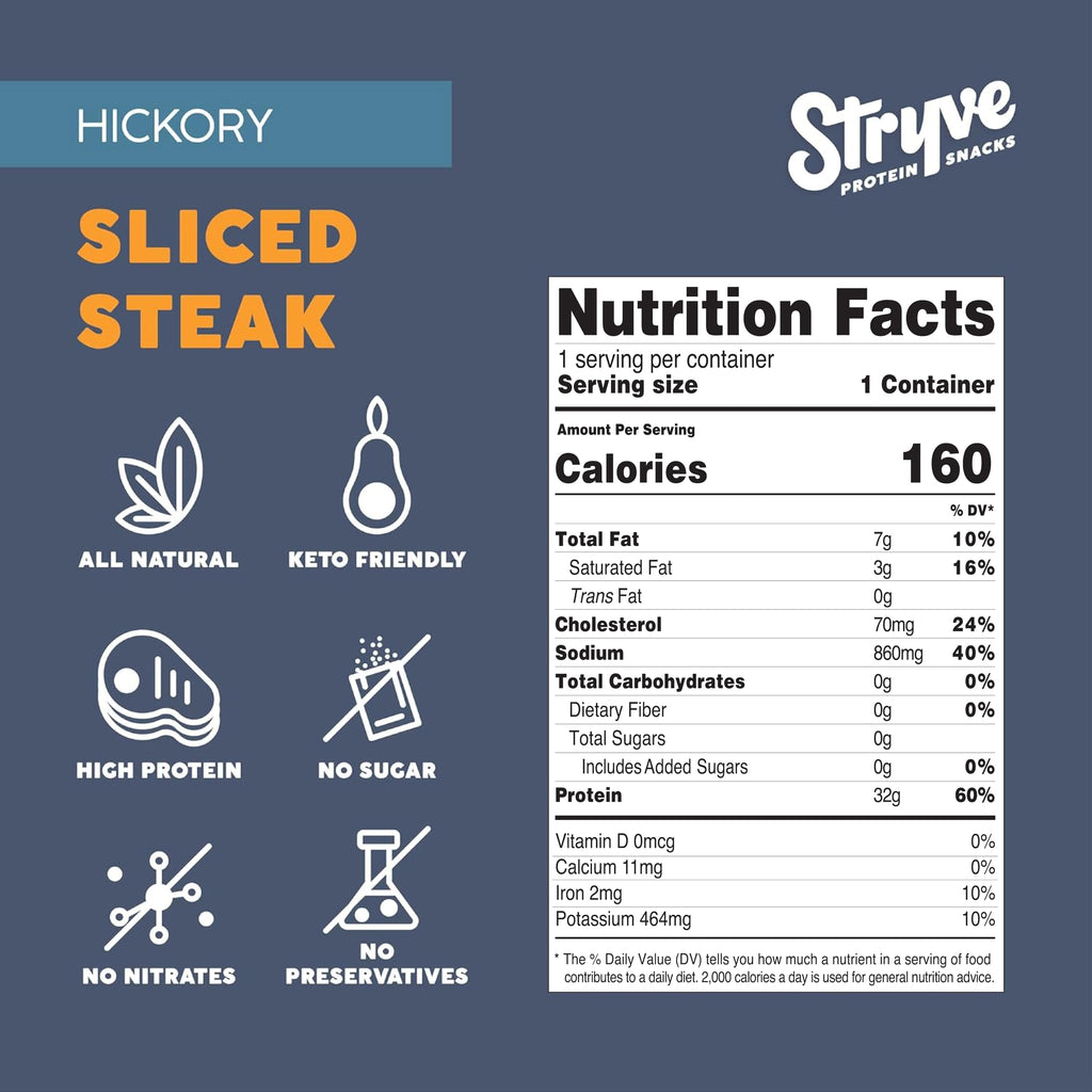 Stryve Hickory Sliced Beef Biltong, Case of 8, 2 Ounce