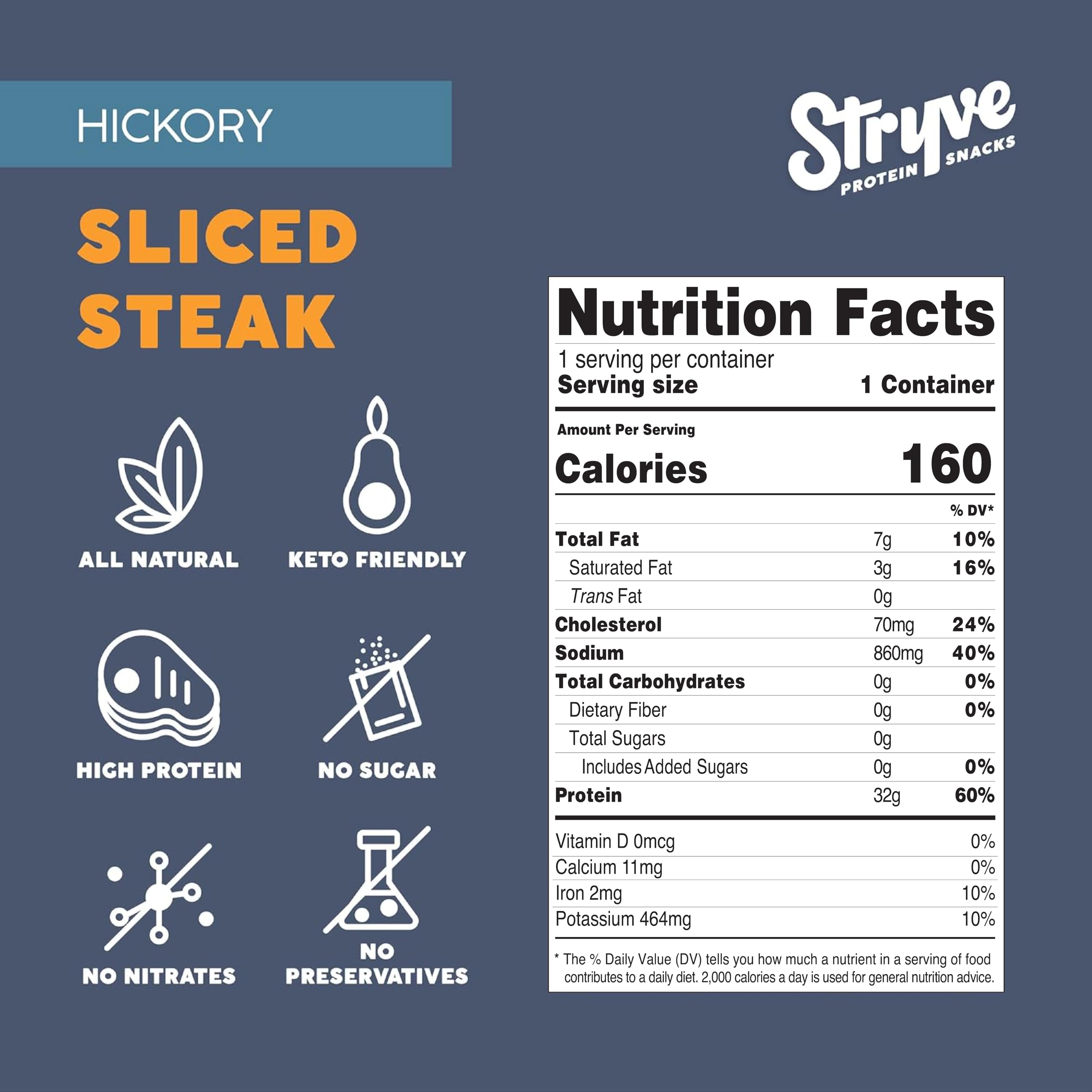 Stryve Hickory Sliced Beef Biltong, Case of 8, 2 Ounce
