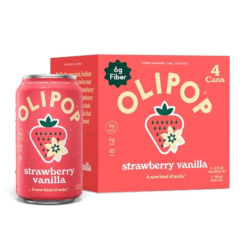 OLIPOP Prebiotic Soda, Strawberry Vanilla, Case of 6, 4 Pack, 12 fl oz
