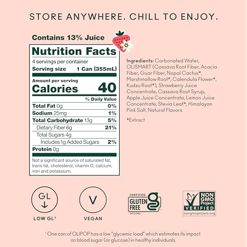 OLIPOP Prebiotic Soda, Strawberry Vanilla, Case of 6, 4 Pack, 12 fl oz