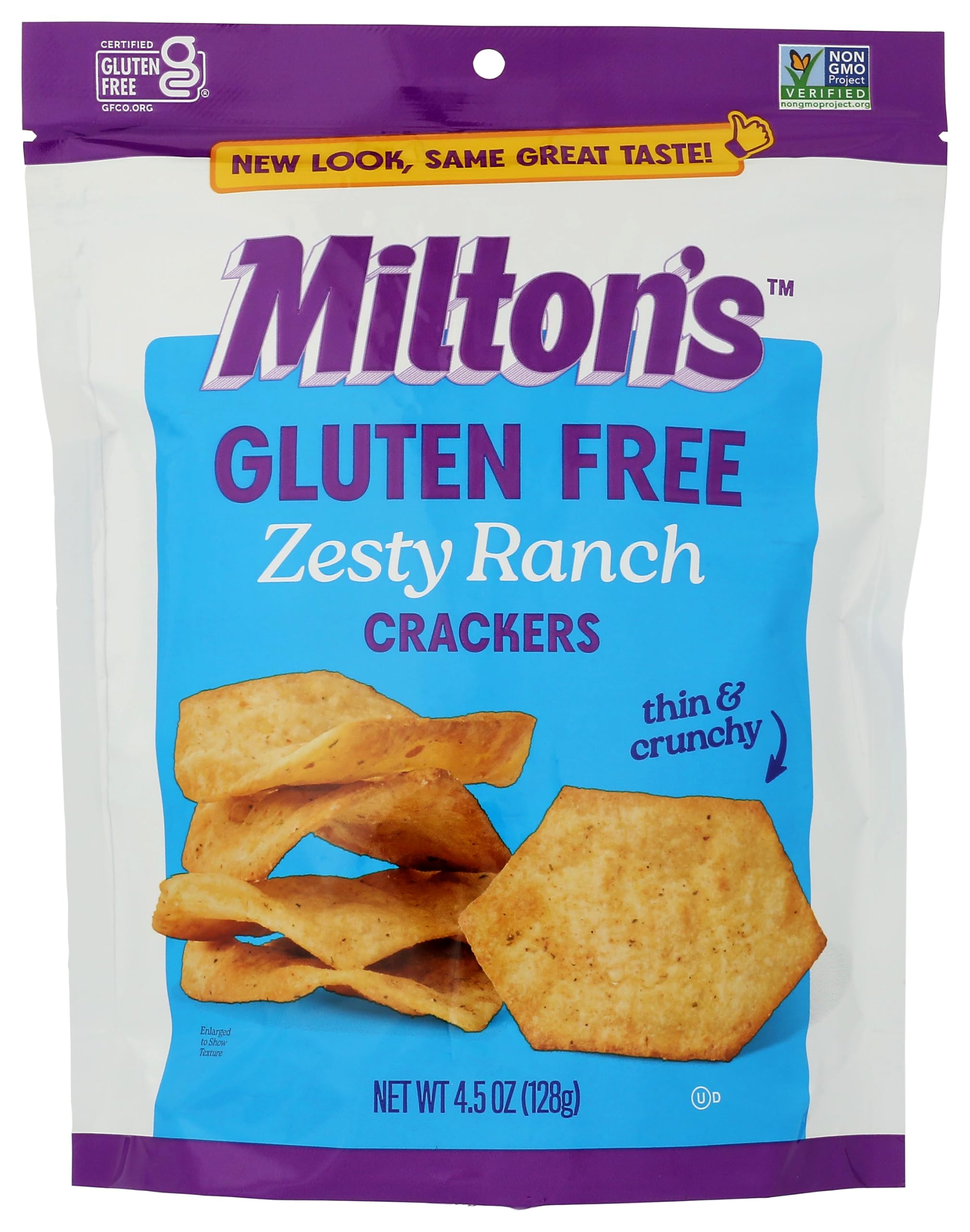Milton's Gluten Free Zesty Ranch Crackers, Case of 6, 4.5 oz