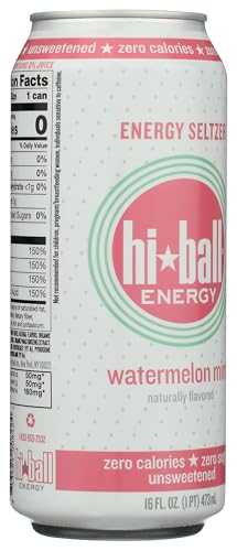 Hiball Watermelon Mint Sparkling Water Energy Drink, Case of 12, 16 Fl Oz