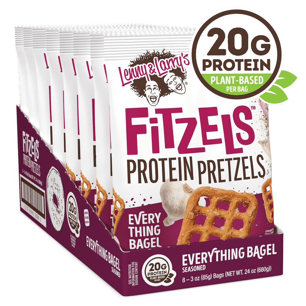 Lenny & Larry's Fitzels Everything Bagel Protein Pretzels, Case of 8, 3 Oz Bags