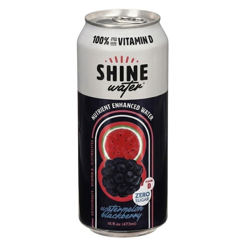 ShineWater Watermelon Blackberry Flavored Water, Case Of 12, 16 Fl Oz