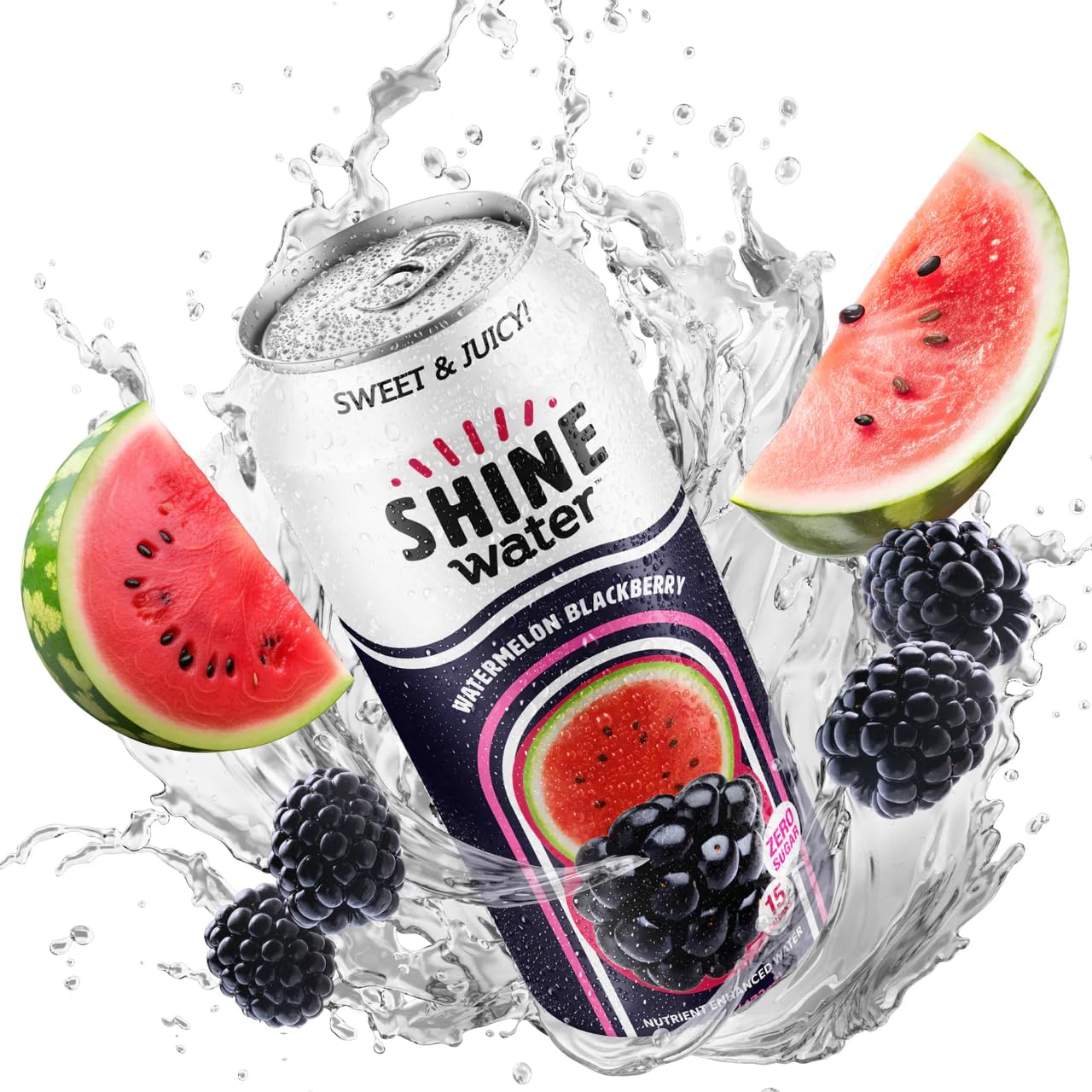 ShineWater Watermelon Blackberry Flavored Water, Case Of 12, 16 Fl Oz
