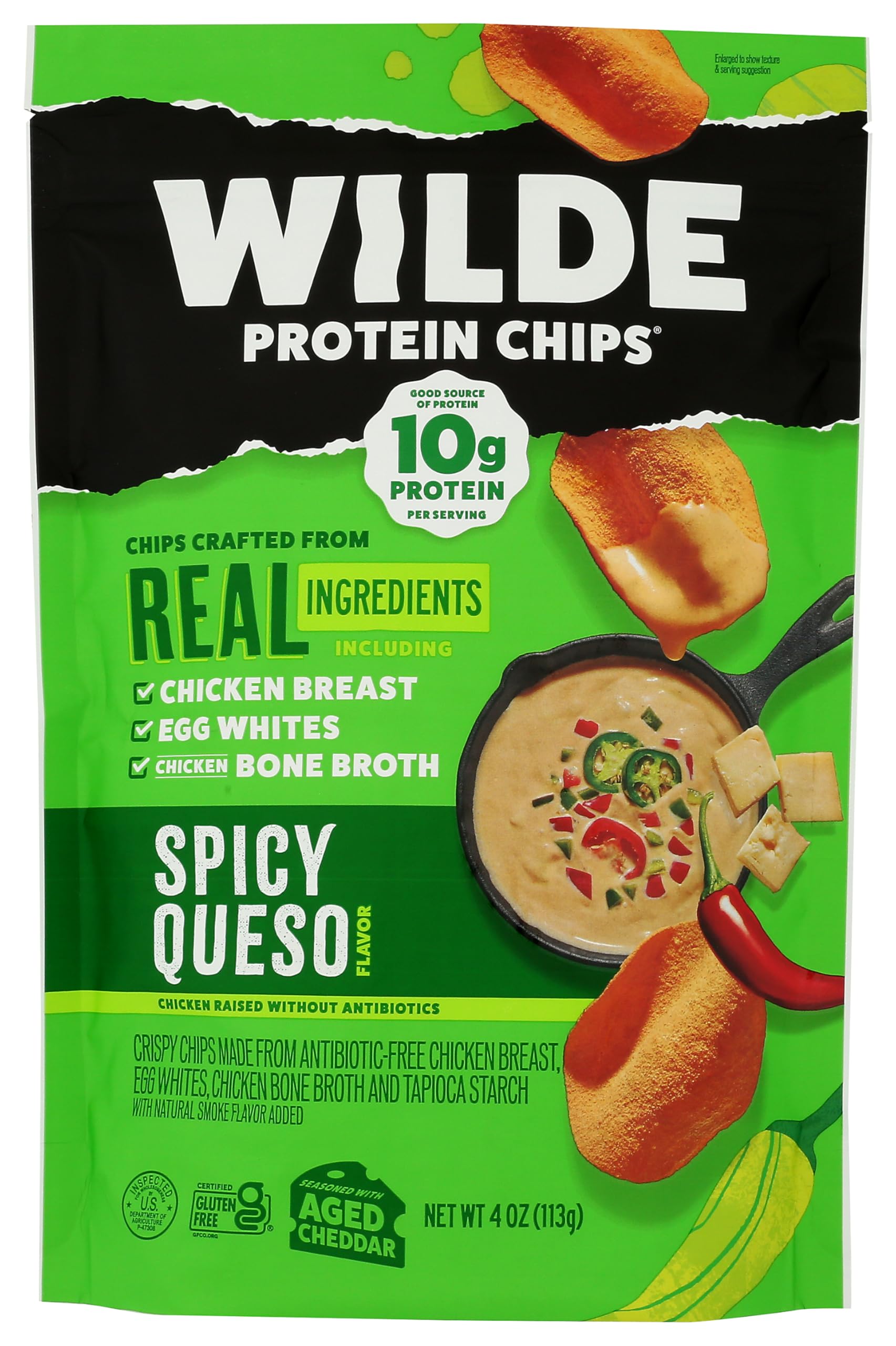 Wilde Spicy Queso Protein Chips, Case Of 12, 4 Oz