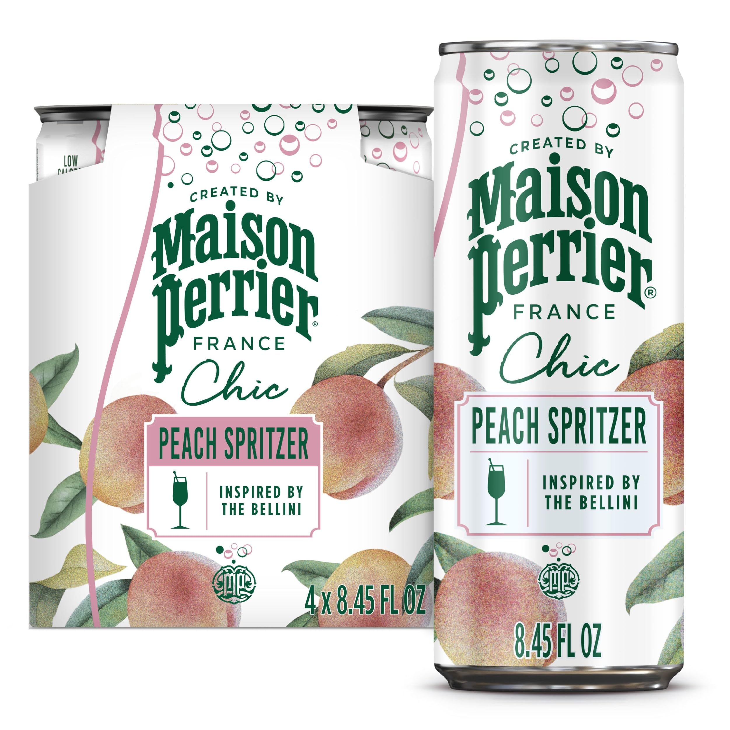 Maison Perrier Chic Peach Spritz Sparkling Beverage, Case of 6, 4 Pack, 8.5 Fluid Ounce