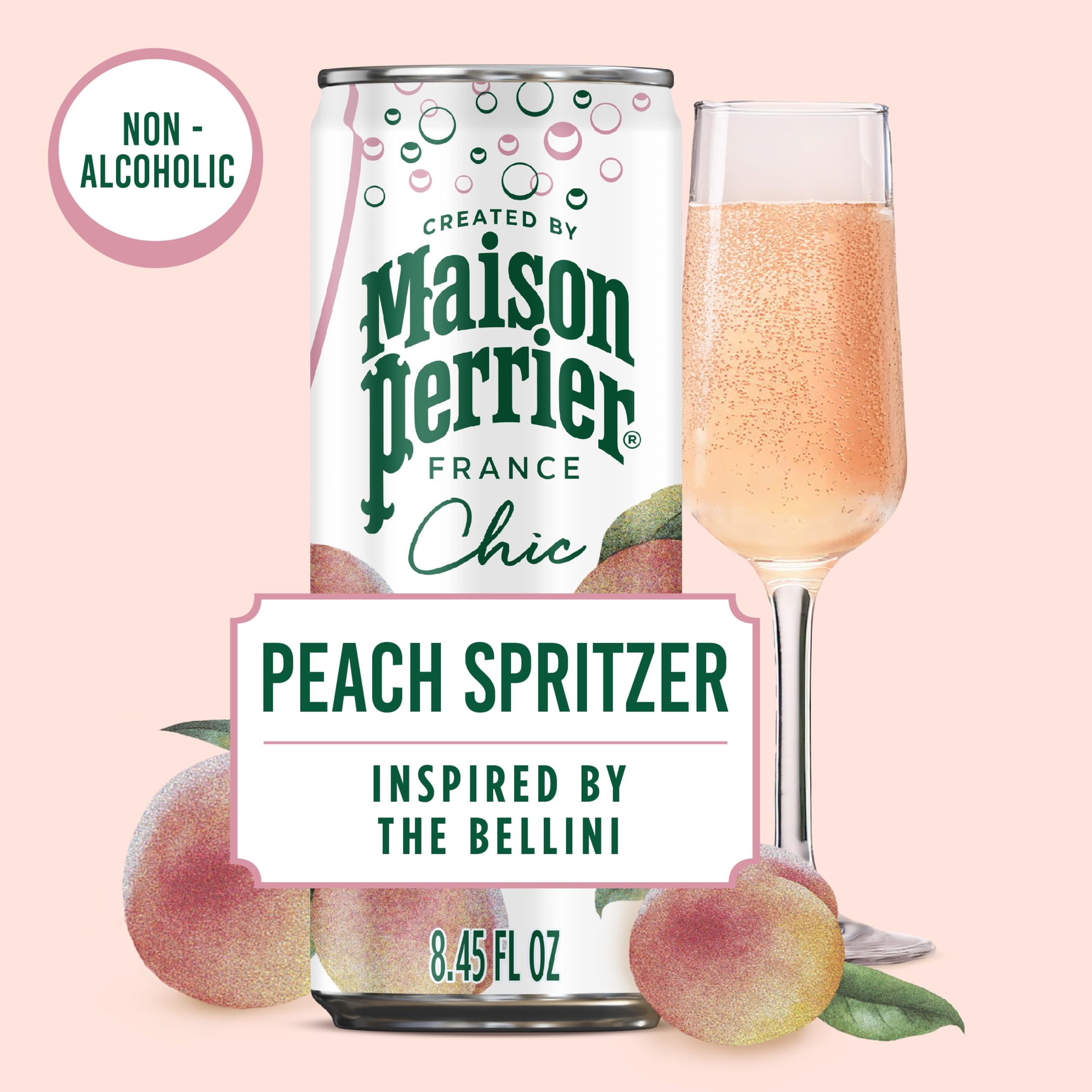 Maison Perrier Chic Peach Spritz Sparkling Beverage, Case of 6, 4 Pack, 8.5 Fluid Ounce