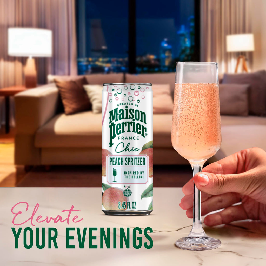 Maison Perrier Chic Peach Spritz Sparkling Beverage, Case of 6, 4 Pack, 8.5 Fluid Ounce