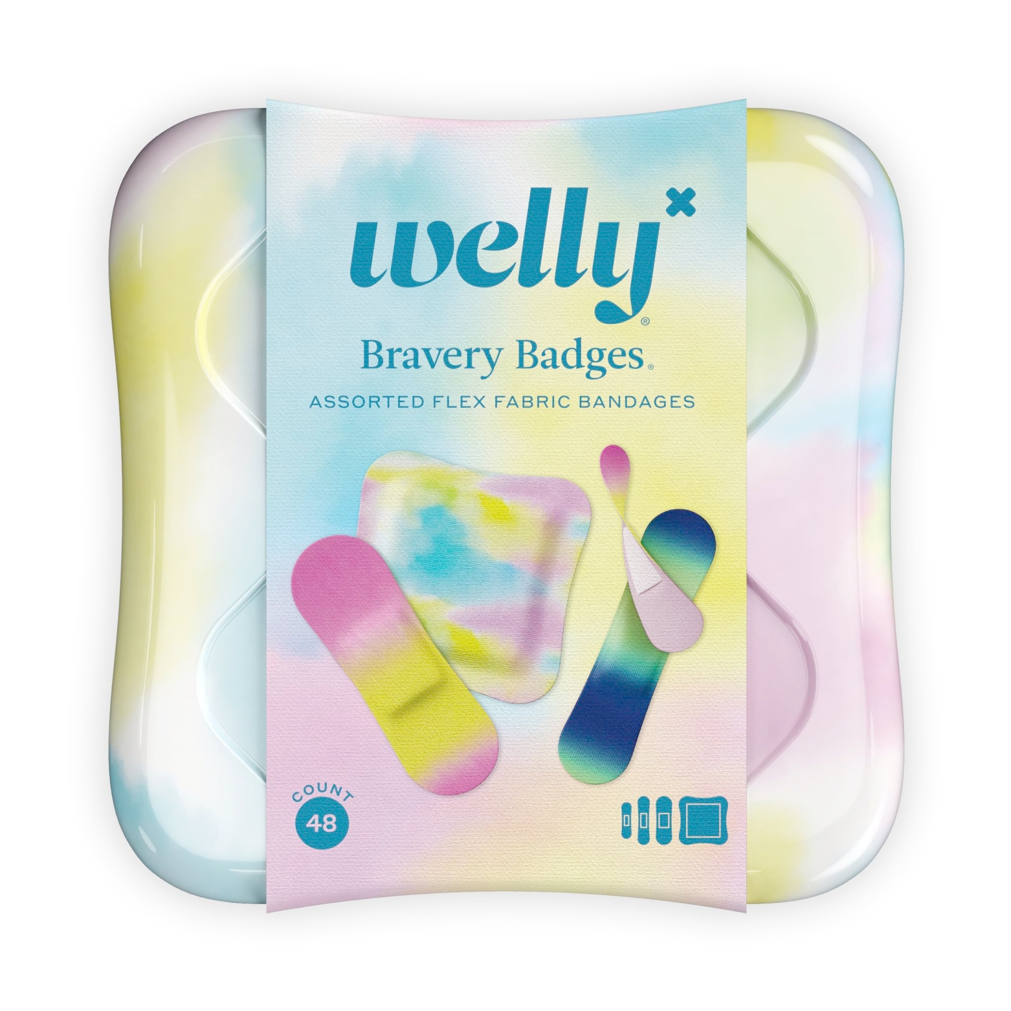 Welly Flex Fabric Adhesive Bandages, Assorted Colorwash Patterns, 48 Count