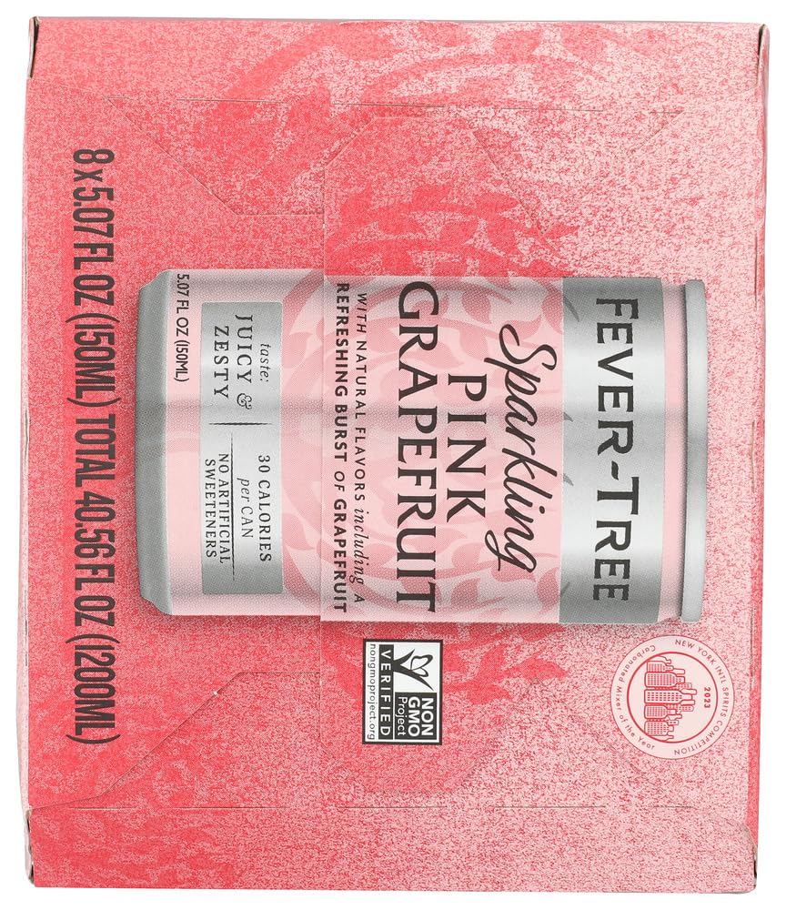 Fever-Tree Sparkling Pink Grapefruit Cans, Case of 3, 8 Pack, 5.07 Fluid Ounce