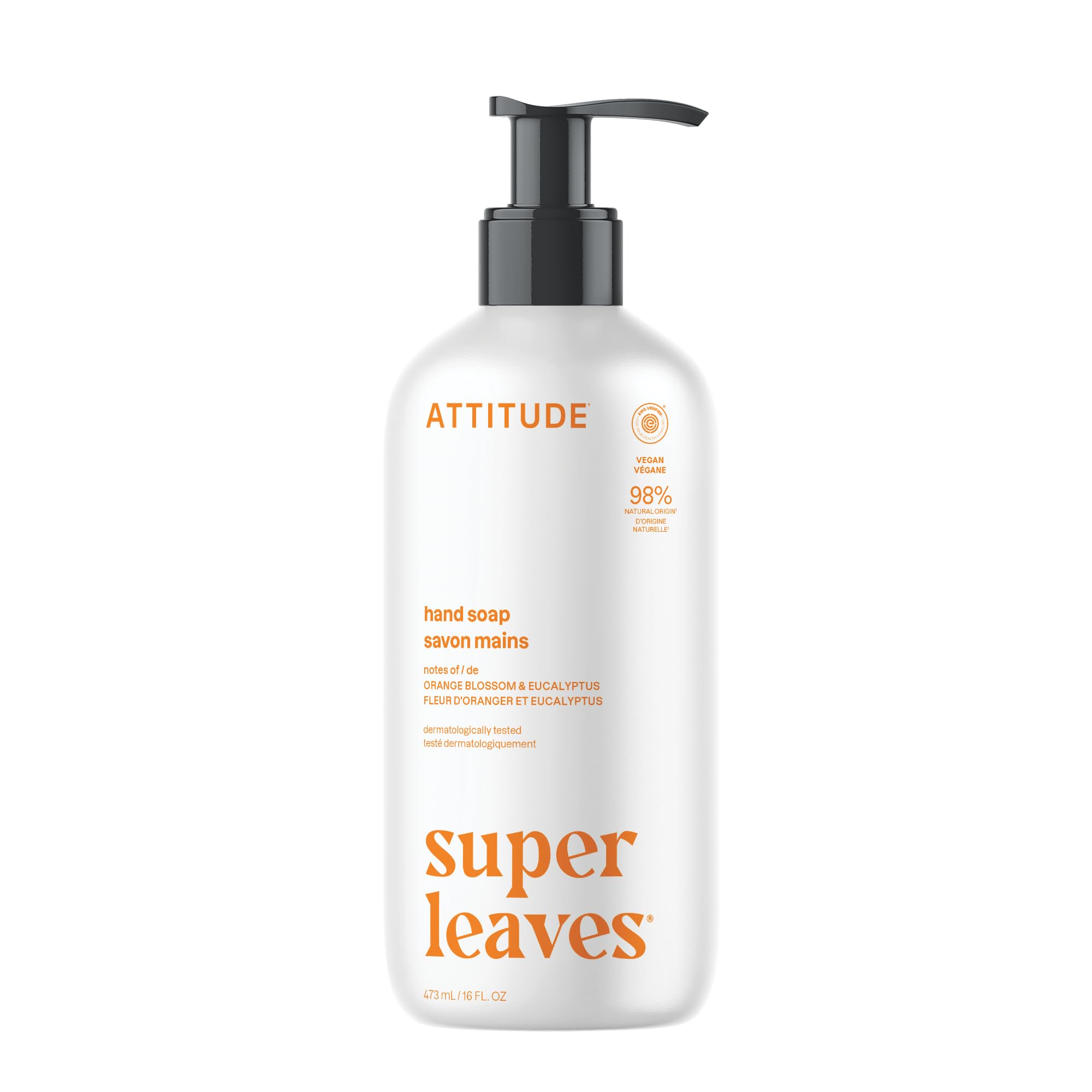 ATTITUDE Super Leaves Orange Blossom Eucalyptus Hand Soap, Case of 6, 16 fl oz