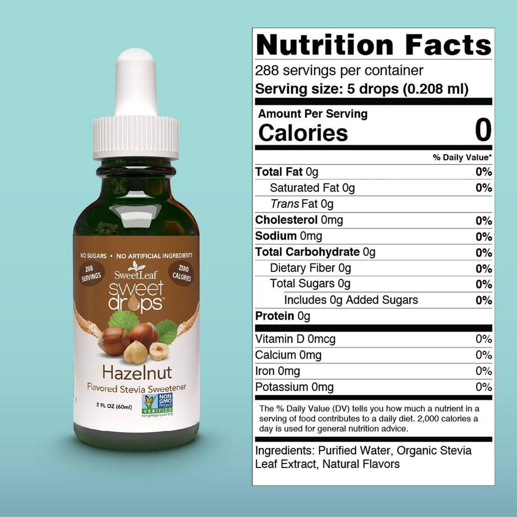SweetLeaf Sweet Drops Hazelnut Stevia Sweetener, Case of 6, 2 fl oz