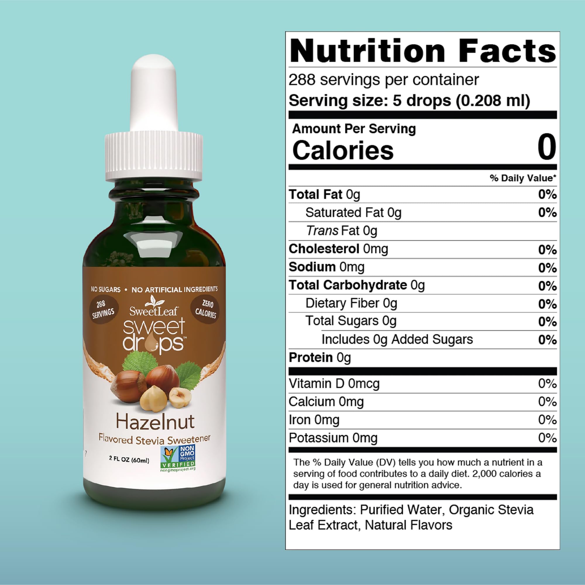 SweetLeaf Sweet Drops Hazelnut Stevia Sweetener, Case of 6, 2 fl oz