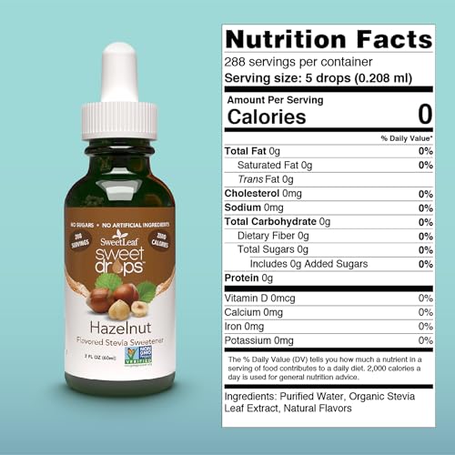 SweetLeaf Sweet Drops Hazelnut Stevia Sweetener, Case of 6, 2 fl oz