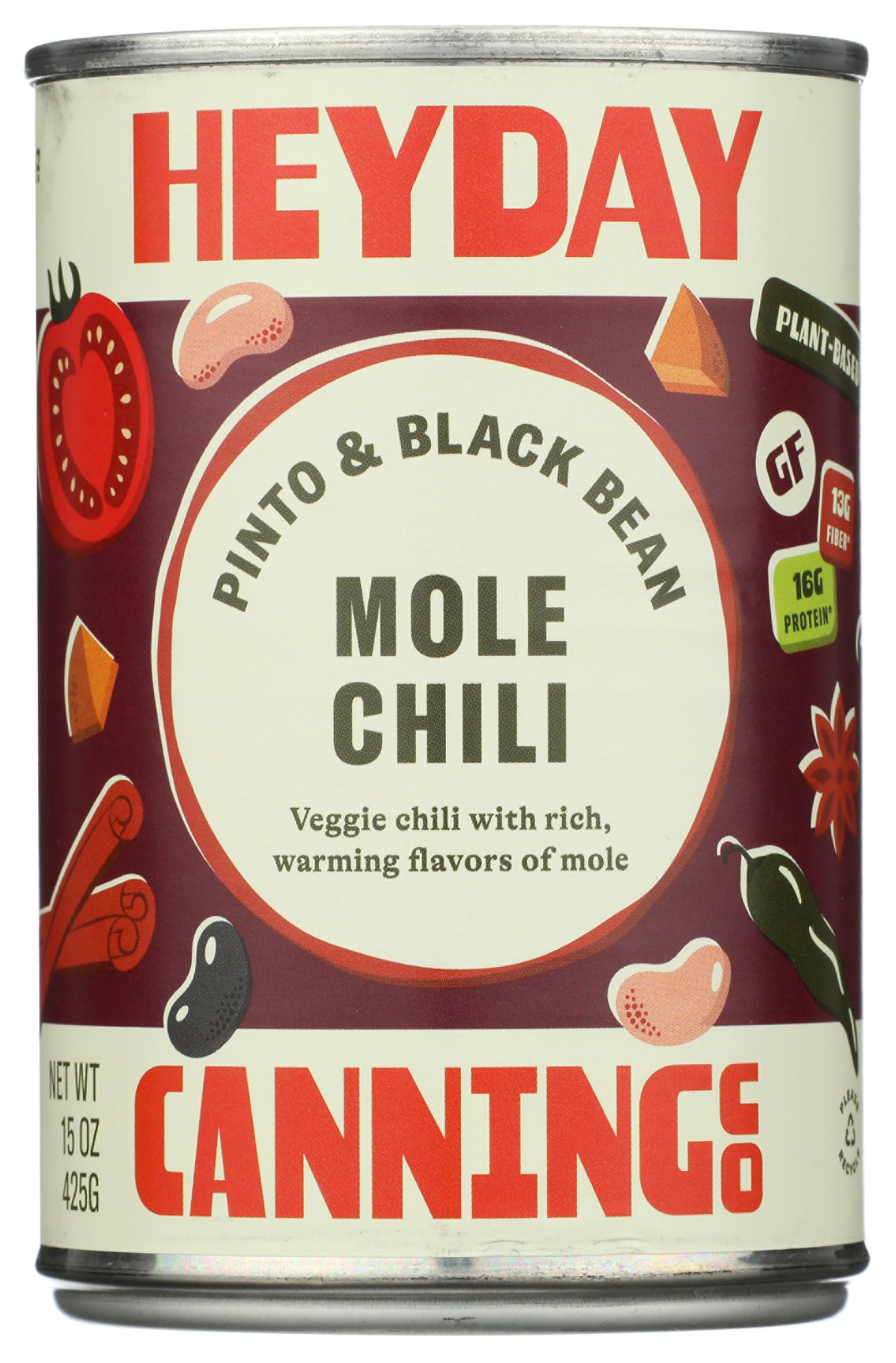 Heyday Canning Co. Mole Chili Pinto and Black Beans, Case of 12, 15 oz