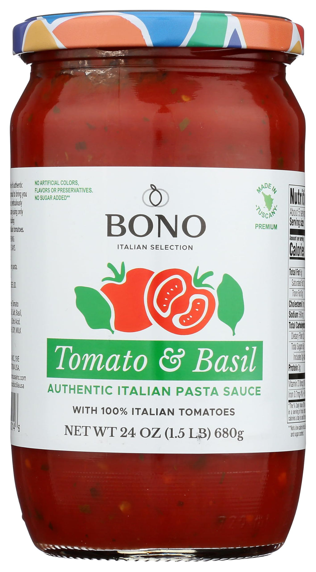 Bono Tomato and Basil Sauce, Case of 6, 24 fl oz