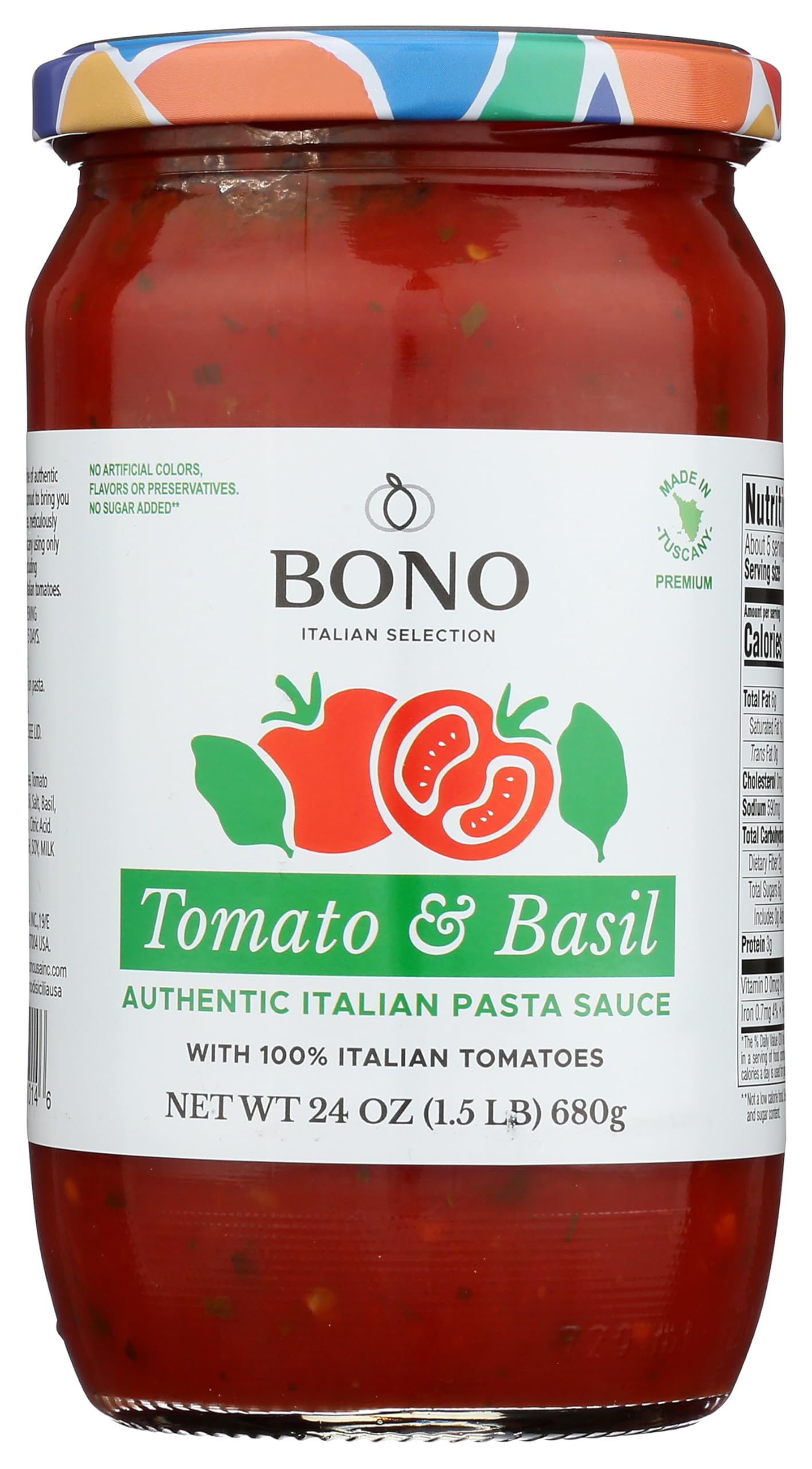 Bono Tomato and Basil Sauce, Case of 6, 24 fl oz
