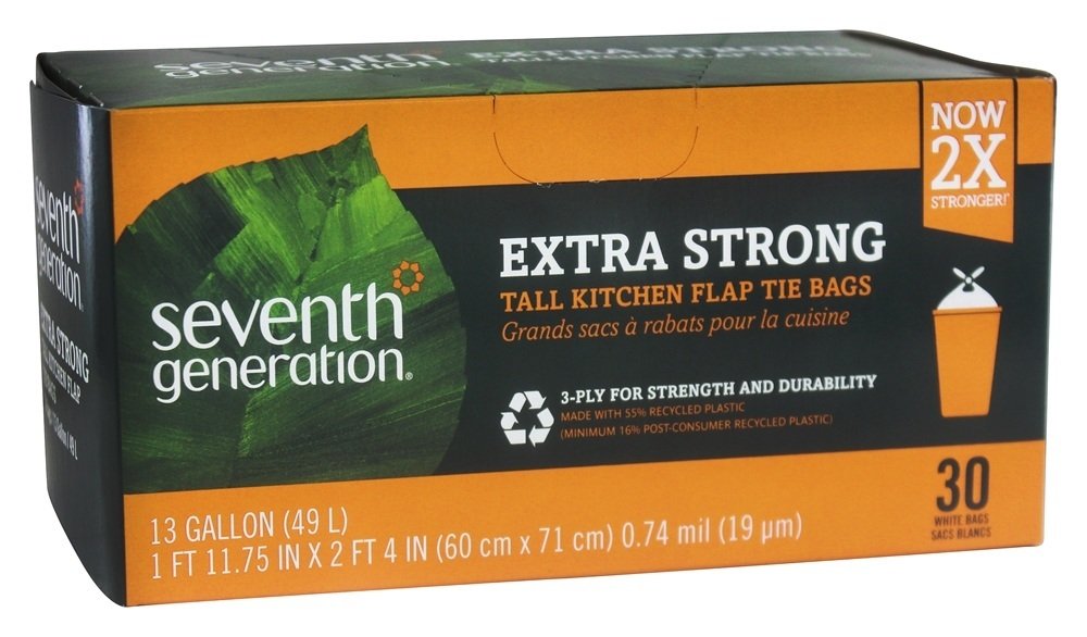 Seventh Generation 13 Gallon Tall Kitchen Trash Bags, Case of 6, 30 Count