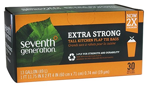 Seventh Generation 13 Gallon Tall Kitchen Trash Bags, Case of 6, 30 Count