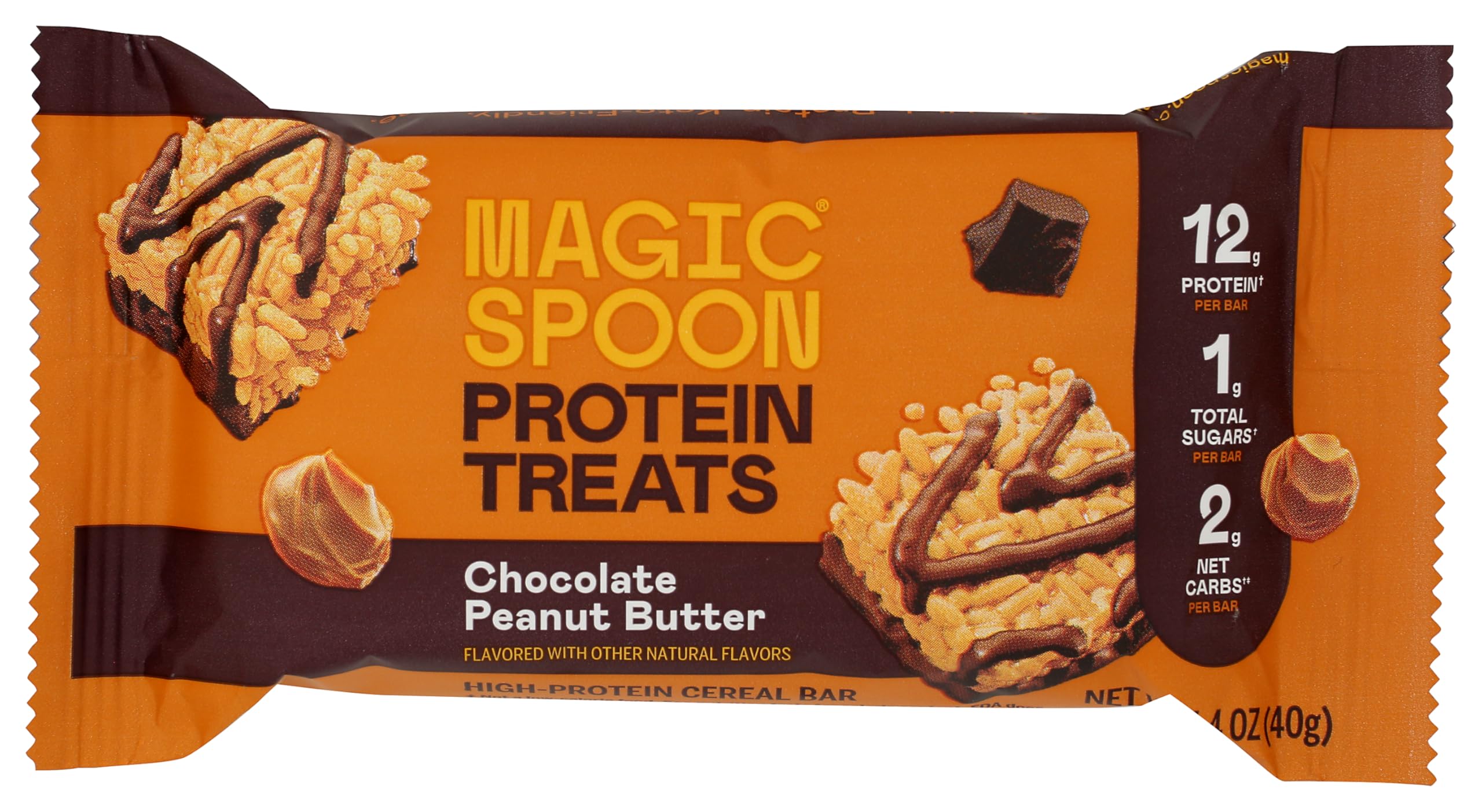 Magic Spoon Chocolate Peanut Butter Treats, Case of 12, 1.4 Ounce Bars