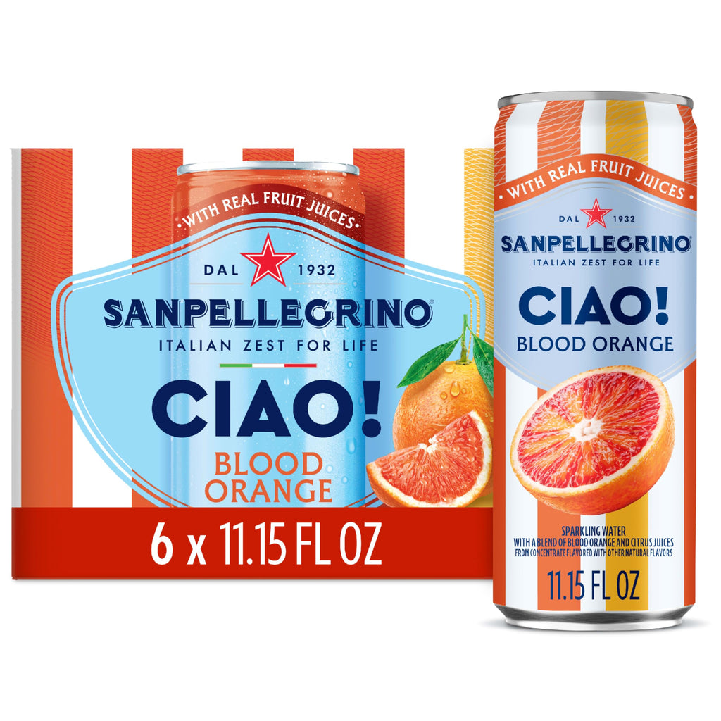 Sanpellegrino CIAO Blood Orange Sparkling Water, Case of 4, 6 Pack, 11.15 Fluid Ounce Cans