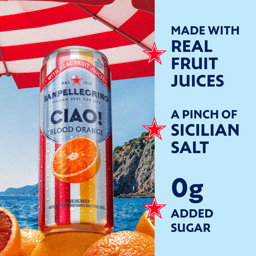Sanpellegrino CIAO Blood Orange Sparkling Water, Case of 4, 6 Pack, 11.15 Fluid Ounce Cans
