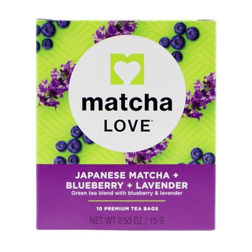 Matcha LOVE Japanese Matcha Blueberry Lavender Tea, Case of 6, 10 Tea Bags