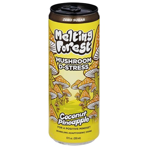 Melting Forest Coconut Pineapple D-Stress Mushroom Energy Drink, Case of 12, 12 fl oz