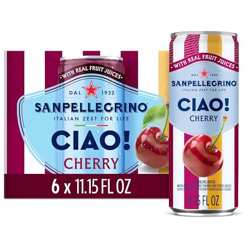 Sanpellegrino CIAO Cherry Sparkling Flavored Water with Real Fruit Juices, Case of 4, 6 Pack, 11.15 fl oz Cans