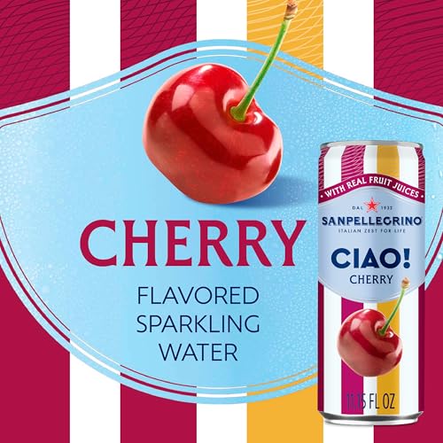 Sanpellegrino CIAO Cherry Sparkling Flavored Water with Real Fruit Juices, Case of 4, 6 Pack, 11.15 fl oz Cans
