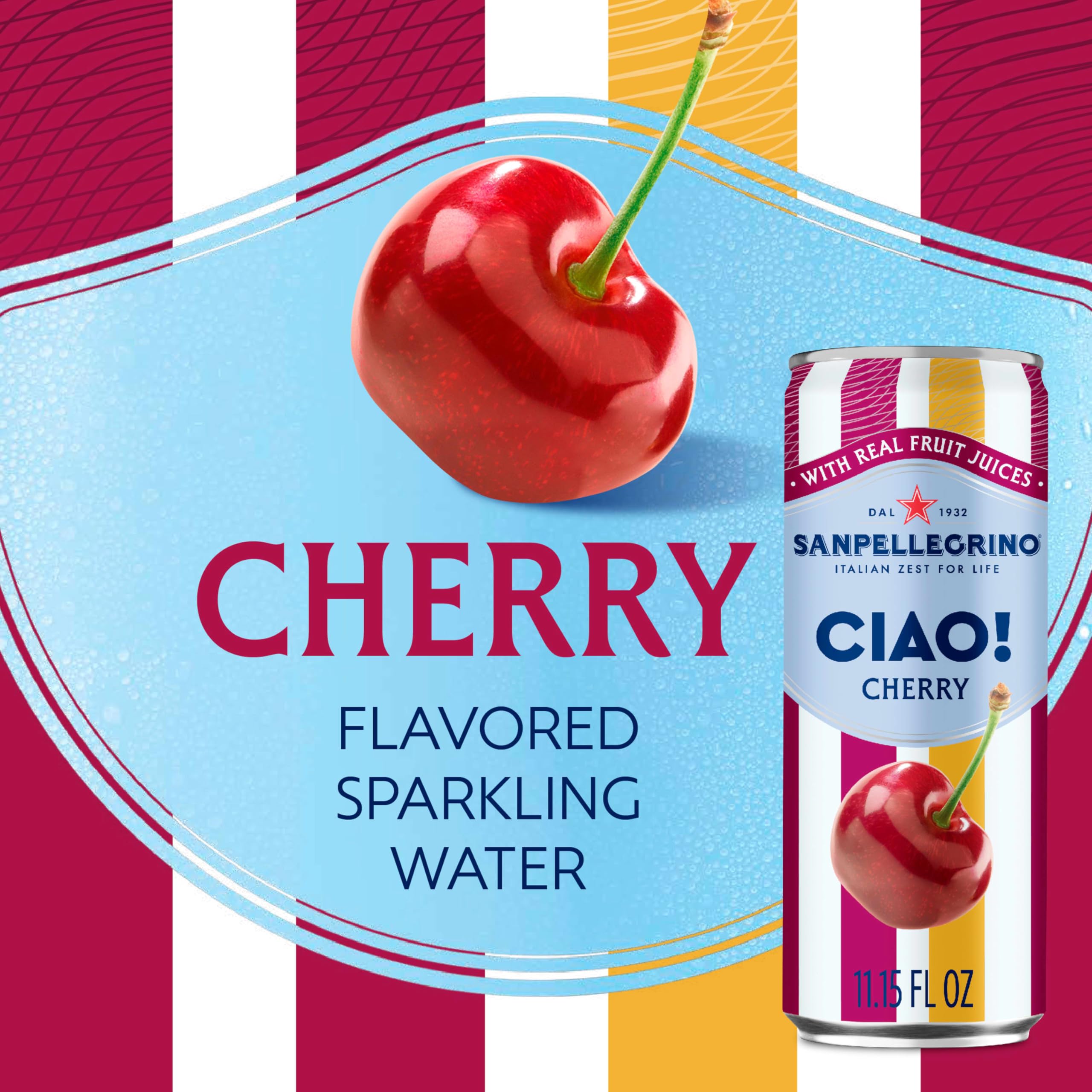 Sanpellegrino CIAO Cherry Sparkling Flavored Water with Real Fruit Juices, Case of 4, 6 Pack, 11.15 fl oz Cans