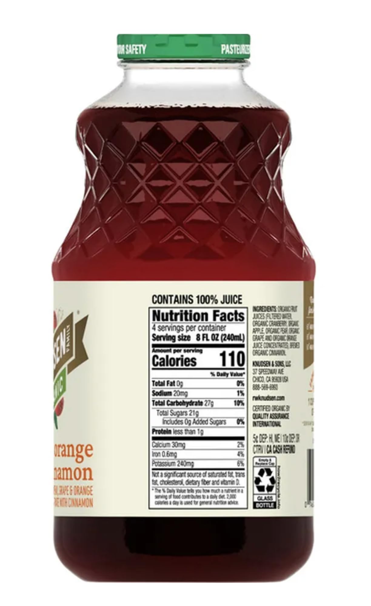 RW Knudsen Family Organic Cranberry Orange Cinnamon Juice, Case of 6, 32 Fluid Ounce