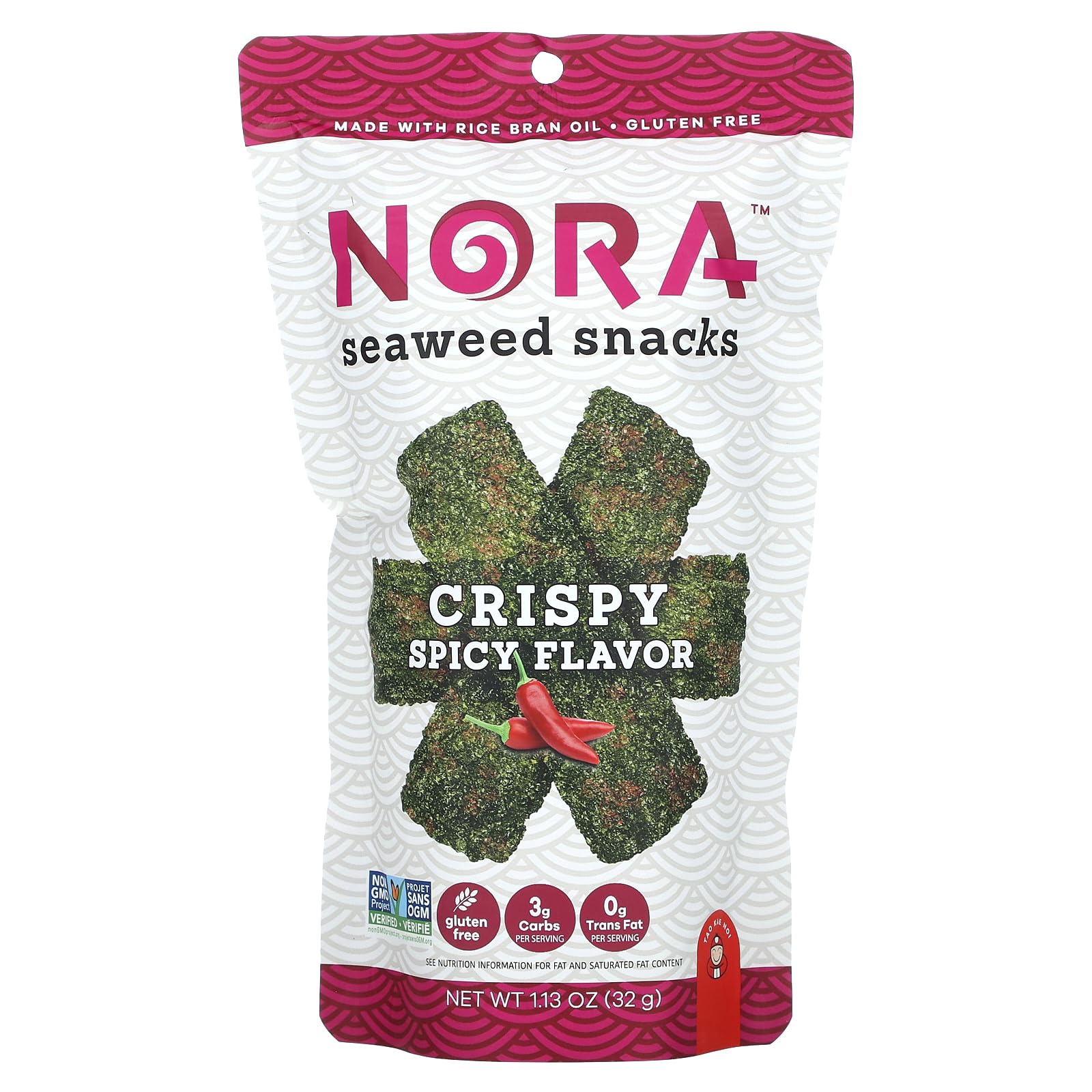Nora Snacks Crispy Spicy Seaweed Snacks, Case of 12, 1 Ounce
