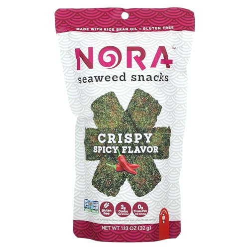 Nora Snacks Crispy Spicy Seaweed Snacks, Case of 12, 1 Ounce