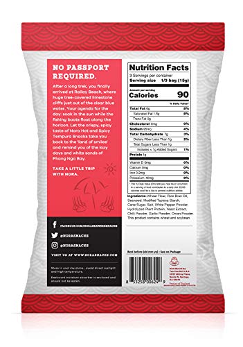 Nora Snacks Spicy Tempura Seaweed Snacks, Case of 12, 1.41 Ounce
