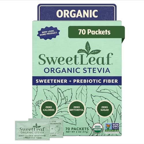 SweetLeaf Organic Stevia Powder Packets Sugar Substitute, Case of 6, 70 Count