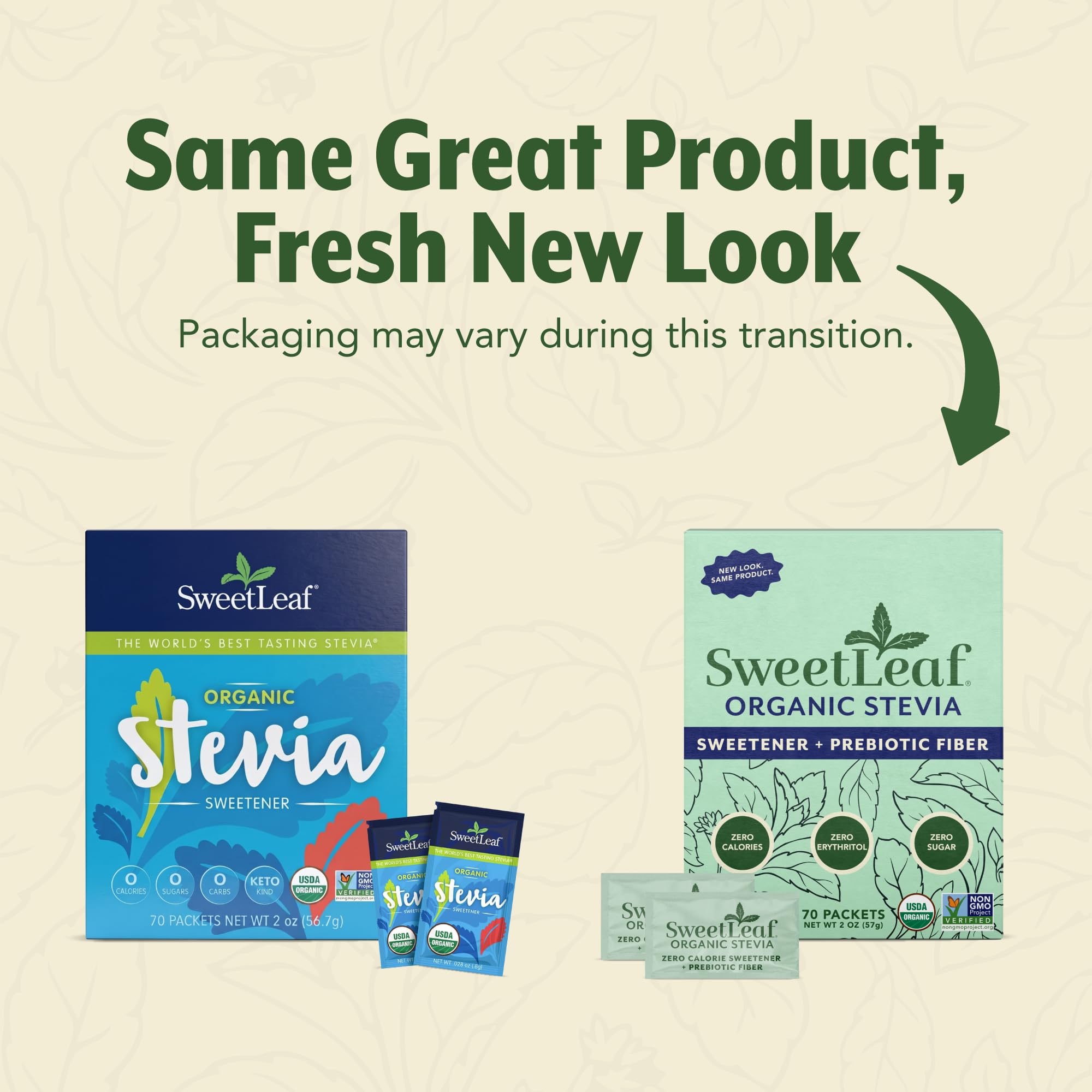 SweetLeaf Organic Stevia Powder Packets Sugar Substitute, Case of 6, 70 Count