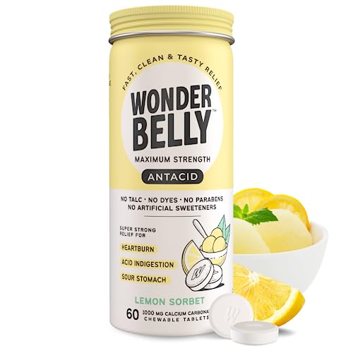 Wonderbelly Lemon Sorbet Antacid Chewable Tablets, 60 Count