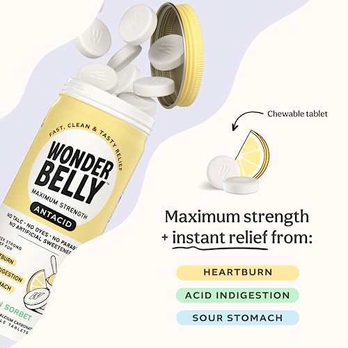 Wonderbelly Lemon Sorbet Antacid Chewable Tablets, 60 Count
