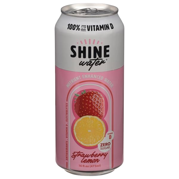 ShineWater Strawberry Lemon Flavored Water, Case of 12, 16 Fl Oz Bottles