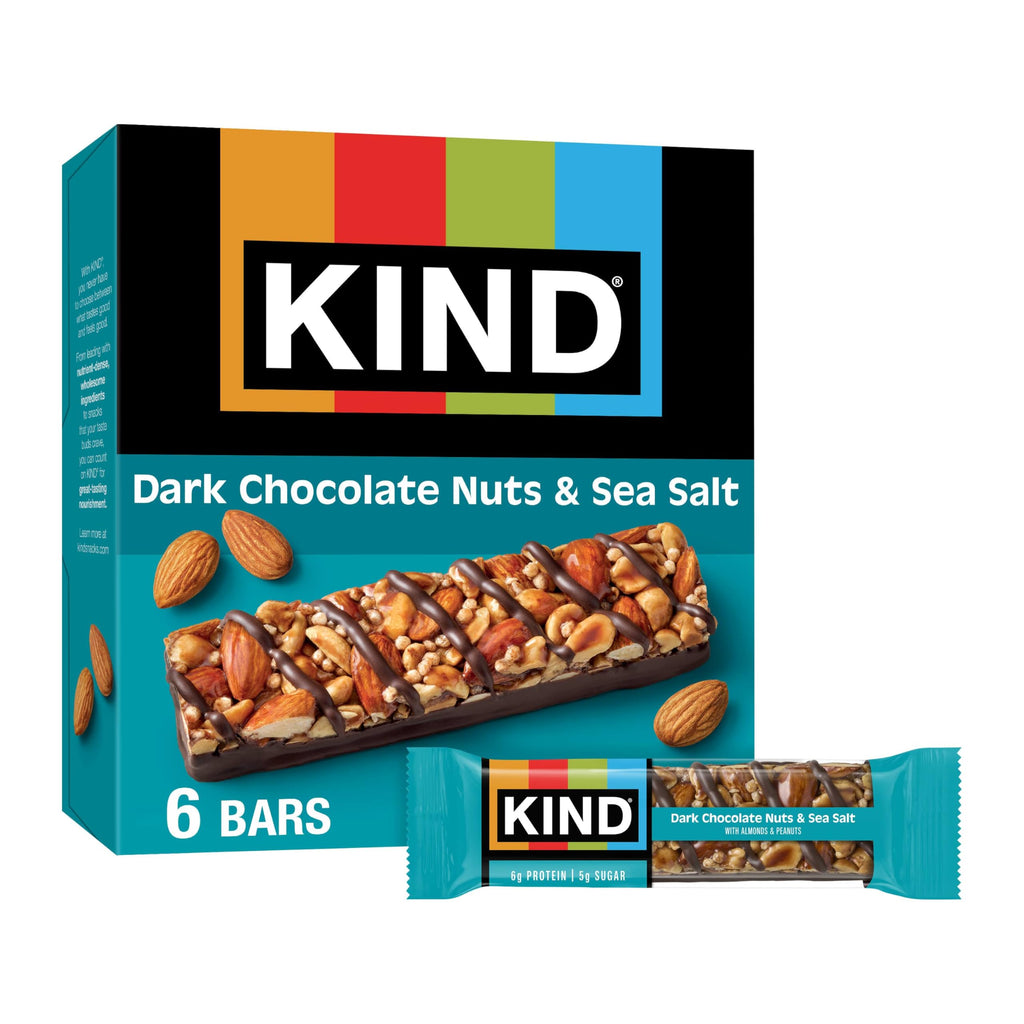 KIND Dark Chocolate Nuts and Sea Salt Snack Bars, Case of 6, 6 Count Boxes, 1.4 Oz Bars