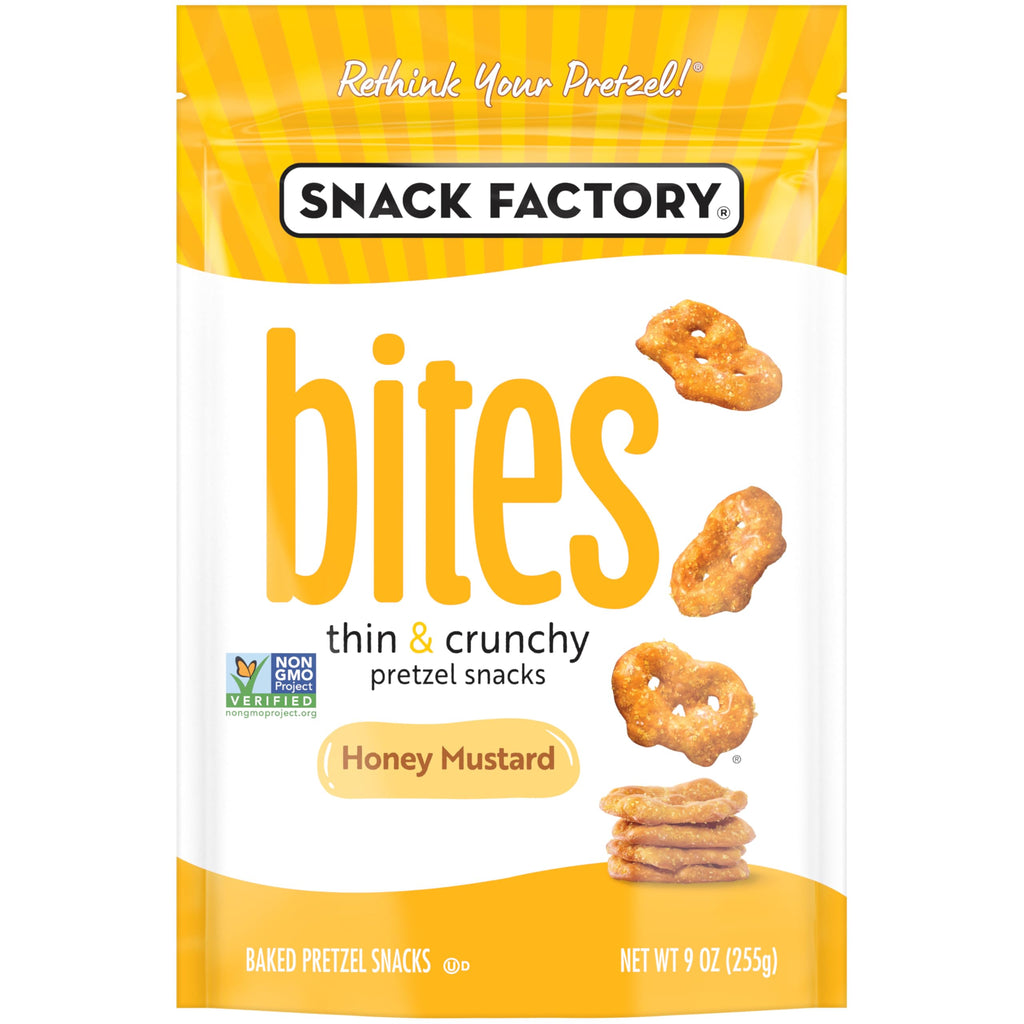 Snack Factory Honey Mustard Pretzel Snack Bites, Case of 12, 9 oz Bags