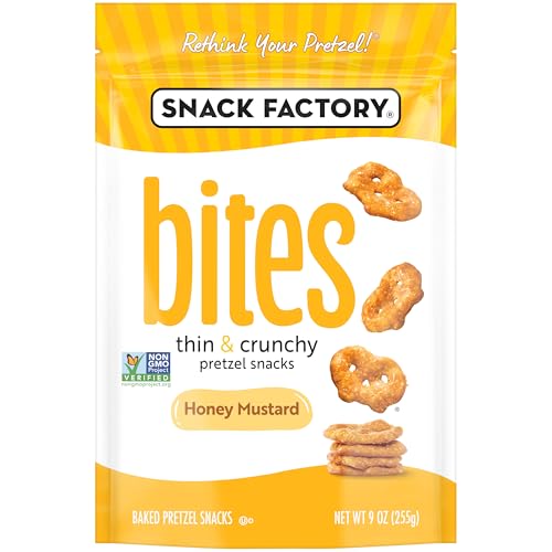 Snack Factory Honey Mustard Pretzel Snack Bites, Case of 12, 9 oz Bags