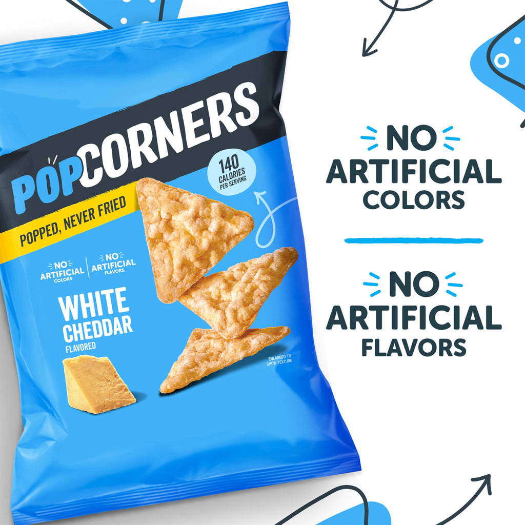 PopCorners White Cheddar Popped Corn Snack Chips, Case of 12, 5 oz Each