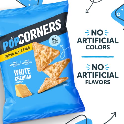 PopCorners White Cheddar Popped Corn Snack Chips, Case of 12, 5 oz Each