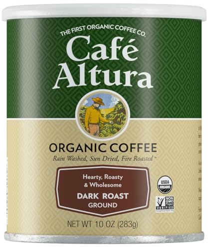 Cafe Altura Organic Dark Roast Ground Coffee, Case of 6, 10 Ounce Bags