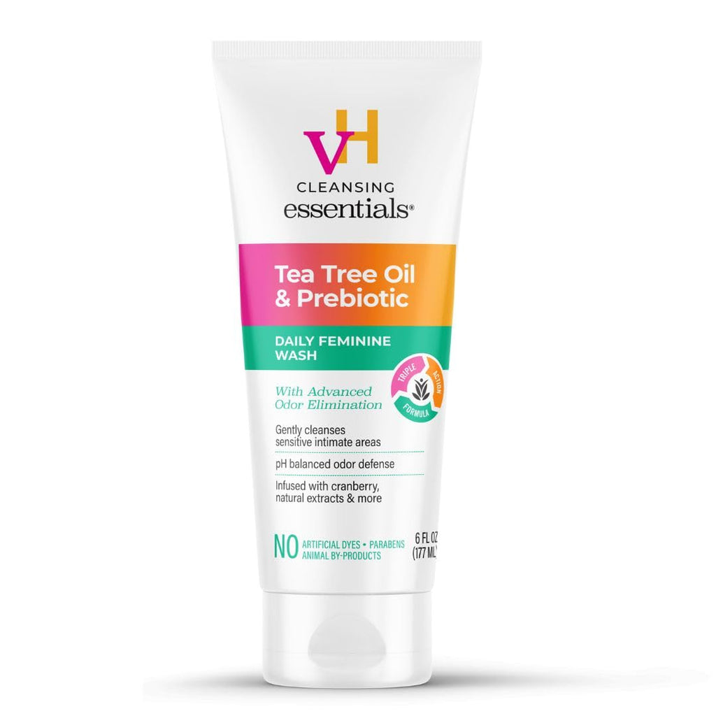 vH Essentials Intimate Feminine Wash with Tea Tree Oil, Cranberry and Prebiotics, Case of 4, 6 Fluid Ounce Bottles