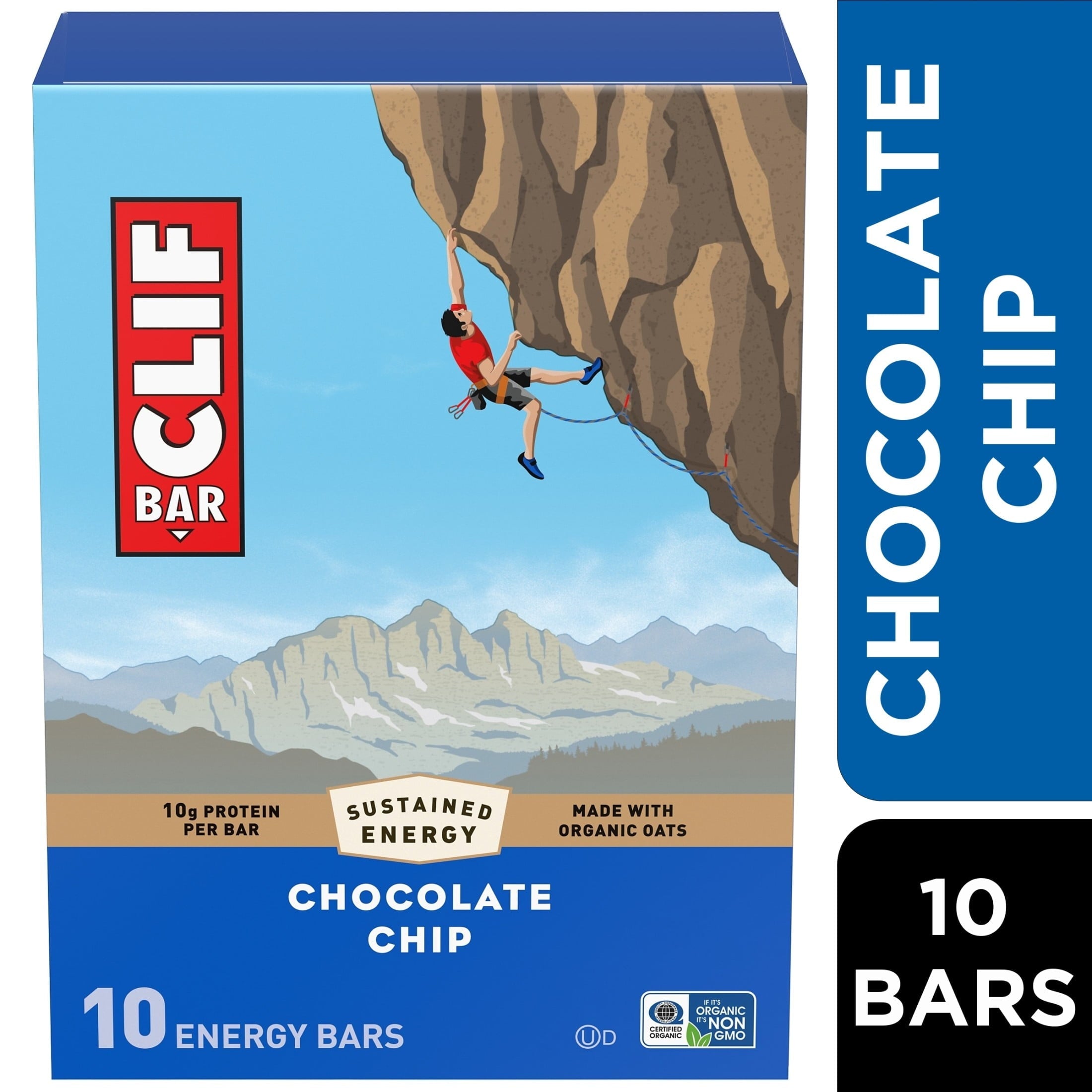CLIF BAR Organic Chocolate Chip Energy Bars, Case of 4, 10 Count Packs
