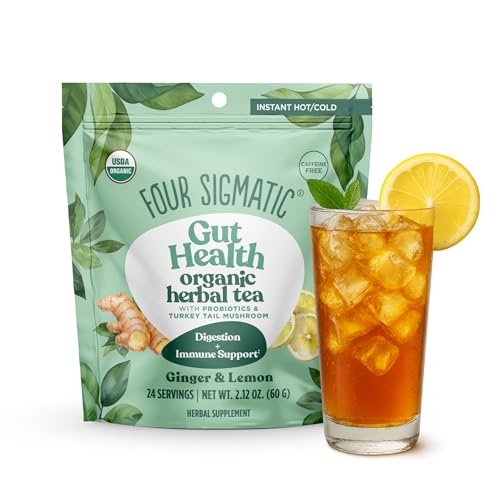 Four Sigmatic Organic Happy Gut Herbal Instant Tea, Case of 6, 2.12 oz Each
